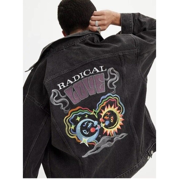 Men's Levi's Black Cotton Pride Liberation Radical‎ Love Denim Trucker Jacket XL
